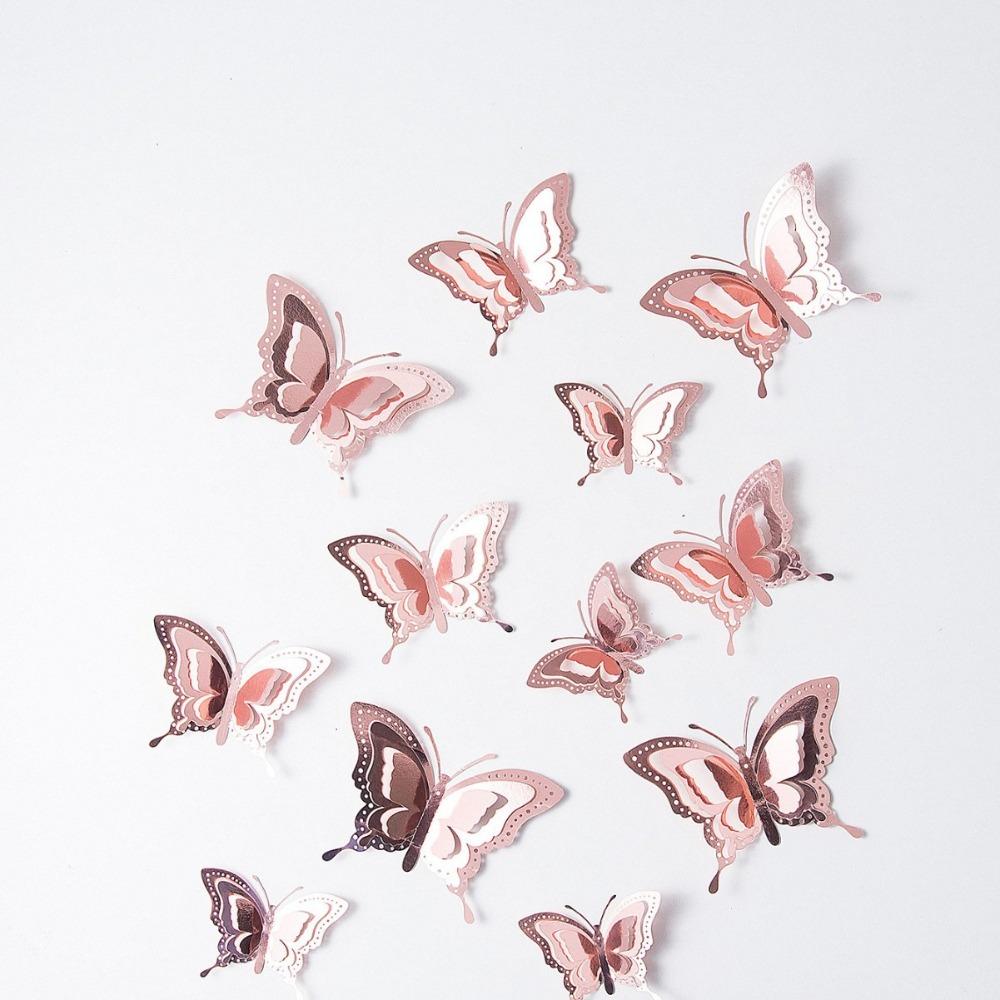 12pcs New 3D Butterfly Wall Stickers Self Adhesive Hollow Butterfly Butterfly Wallpaper DIY Decal Wedding Party Supplies