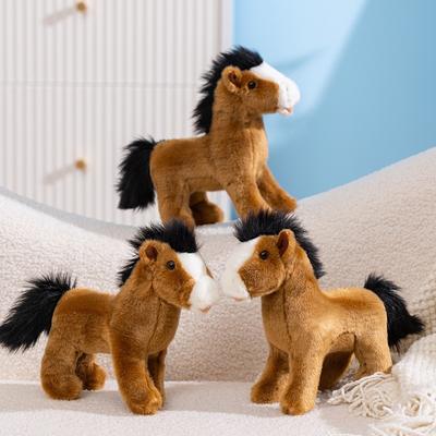 Cute Simulation Pony Doll Plush Toy Brown Pony Zodiac Horse Doll Children Soothing Doll