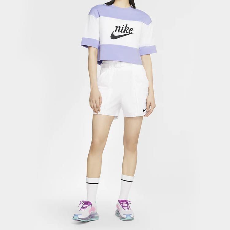 Nike Crop Tops Women's White/Light Thistle Purple/Black Crew Neck Moderate CK1302-100