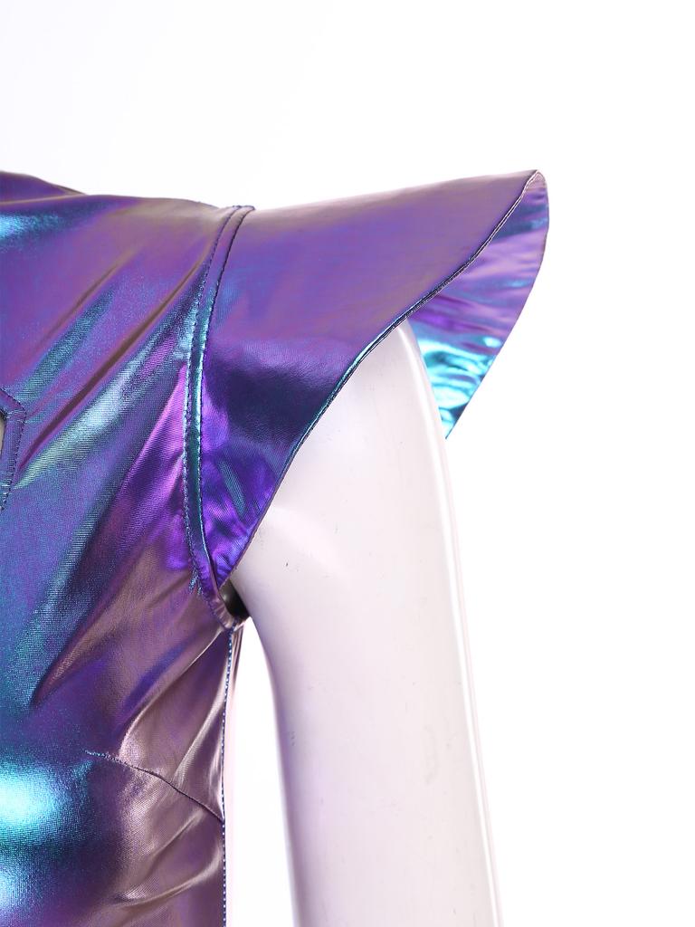 Costume da Donna a Tema Astronauta Alieni Vestito Metallico Lucido Spalline Strutturate Scollatura a Taglio Vestito da Festa a Linea ad A