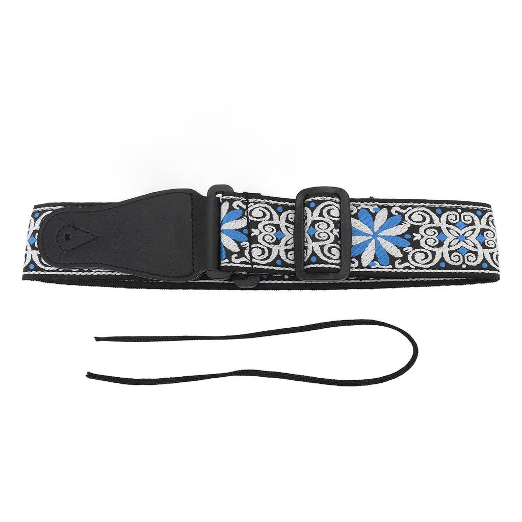 Guitar Strap Leather Embroidered Thickened Wear Resistant Adjustable Length Belt Blue