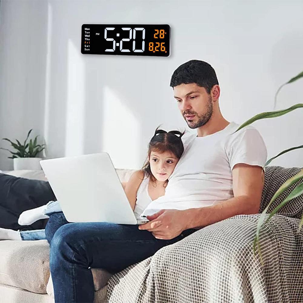 Digital Wall Clock 16inch Large Alarm Clock Remote Control Date Week Temperature Clock Dual Alarms LED Display