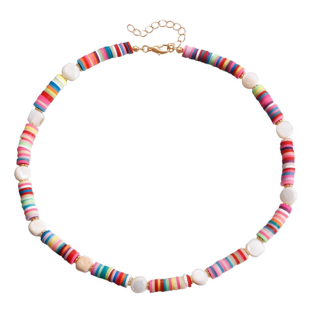 Bohemian Resort Beach Wind Colorful Pottery Sheet Beaded Necklace Women'S Wind Bracelet Charm