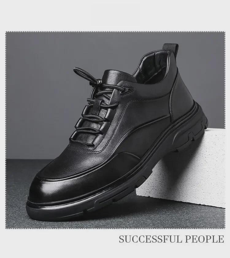 Men's Genuine Leather Sneakers: Trendy British Style Casual & Business Commuter Shoes with Round Toe.