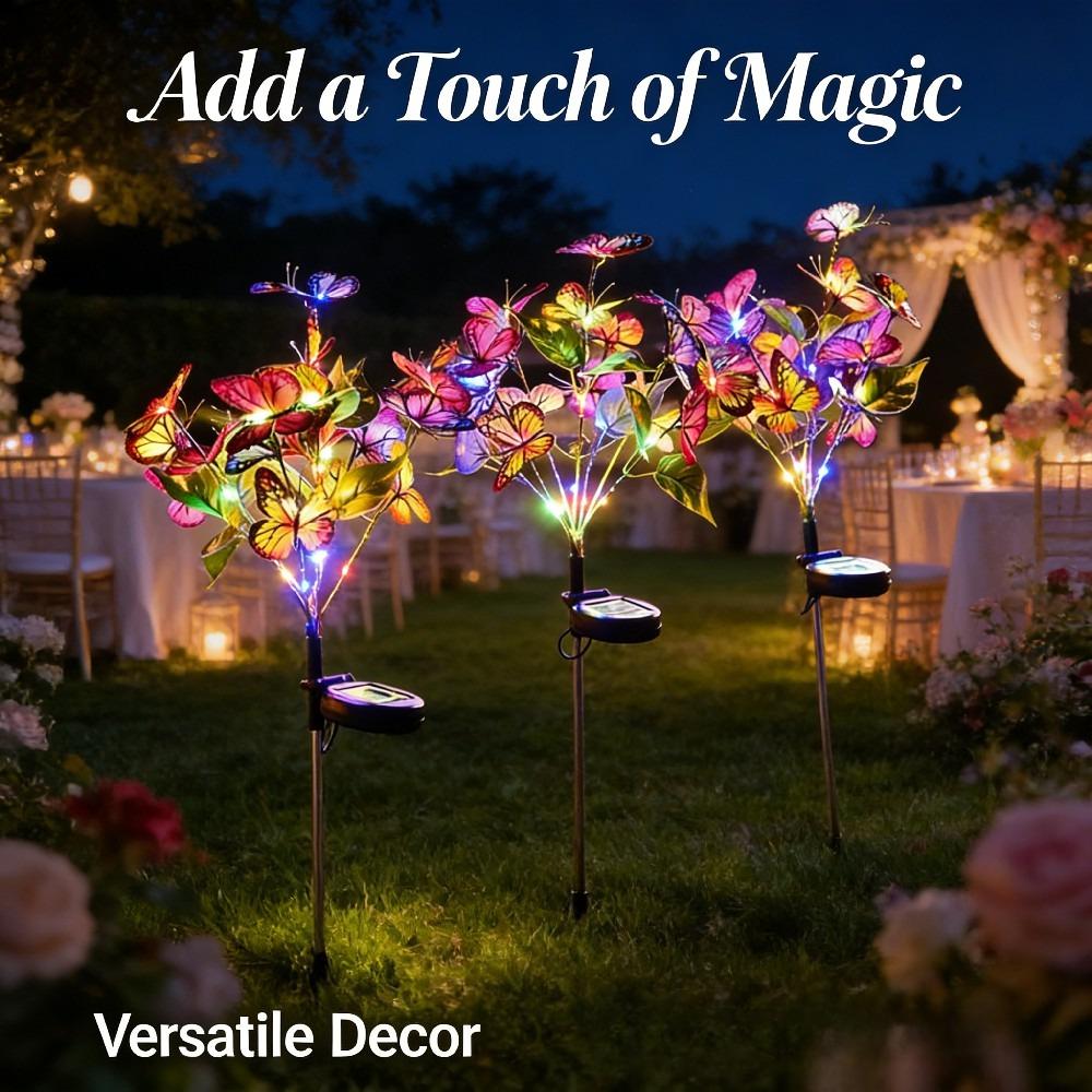 2/1PC Solar Butterfly Flower Floor Lamp, Outdoor Solar Courtyard Lamp, Metal Pole, Very Suitable for Garden, Courtyard and Lawn Decoration