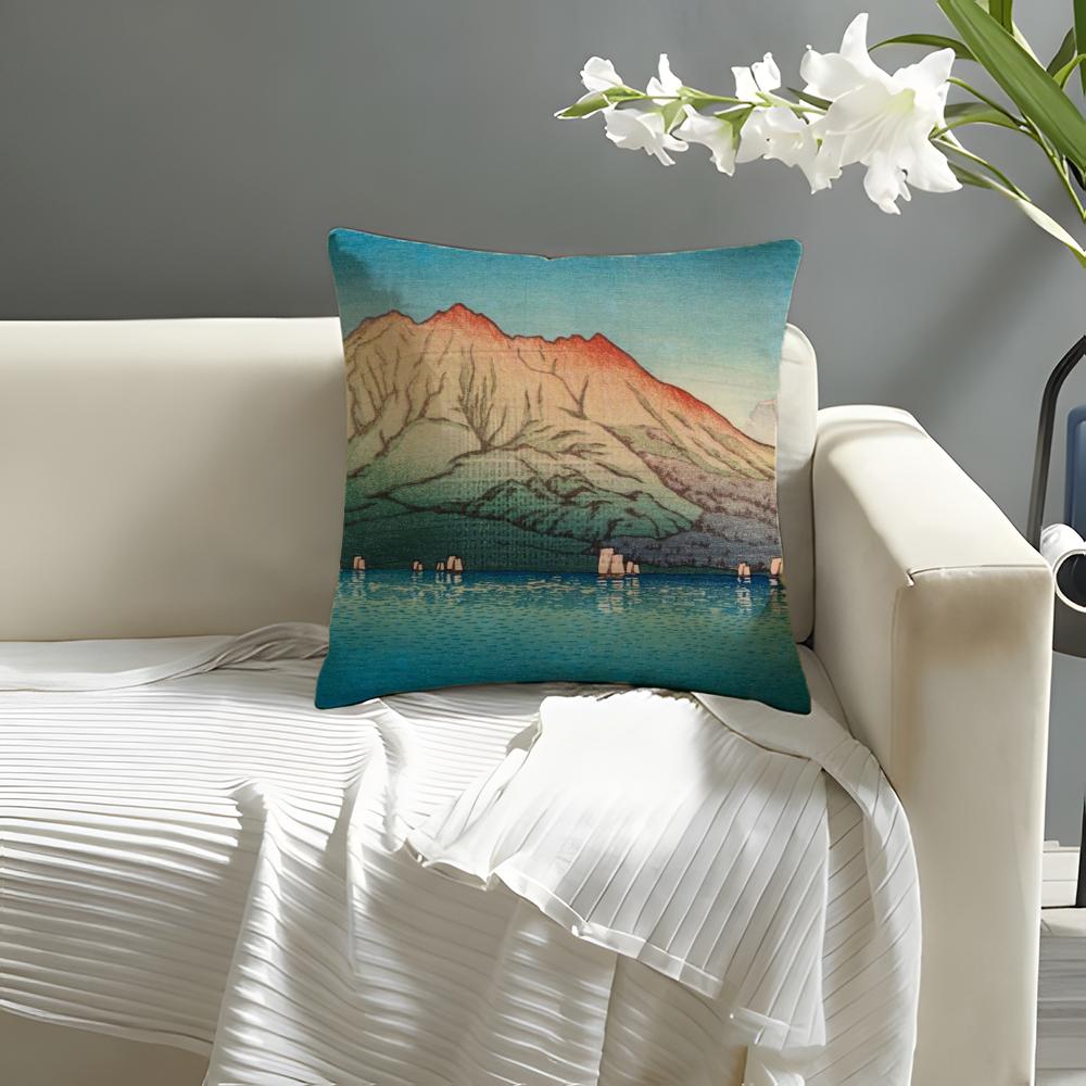 

Landscape Kawase Hasui Pillow Case Natural Linen Organic Fabric DoubleSided Printing Sofa Home Decor Cushion Cover 30X30cm