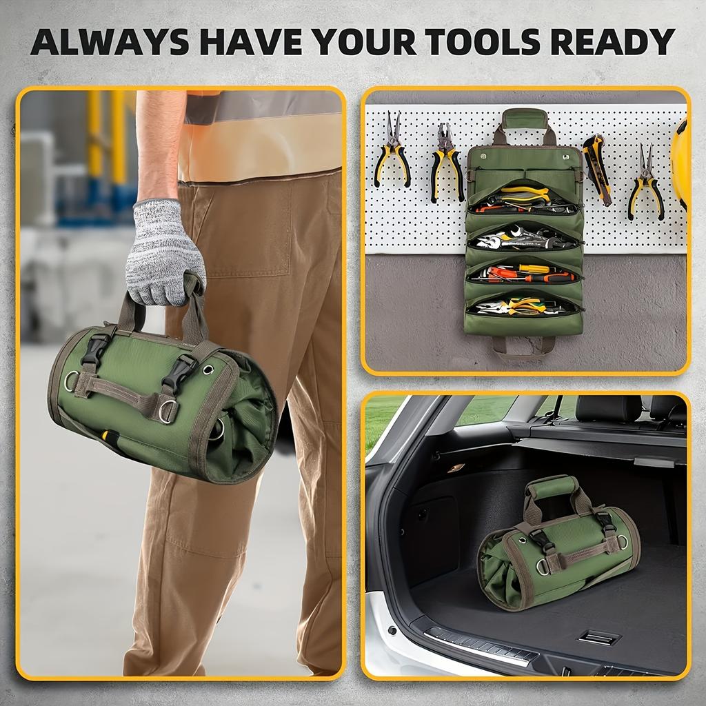 Heavy Duty Army Tool Roll-Up Bag – Durable Oxford Fabric Organizer For Mechanics Electricianstrucks  Handymentool Bag
