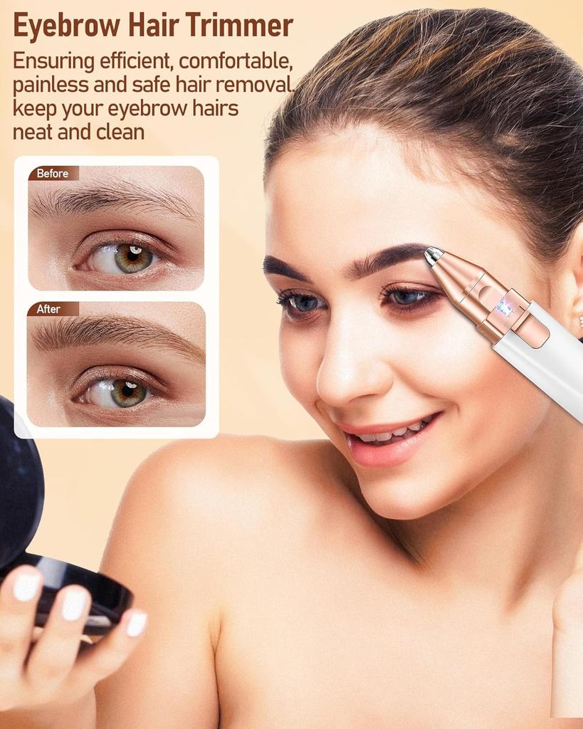 Eyebrow & Facial Hair Removal for Women: 2 in 1 Rechargeable Eyebrow Trimmer & Face Shaver, Painless Electric Facial Eye brow Ra