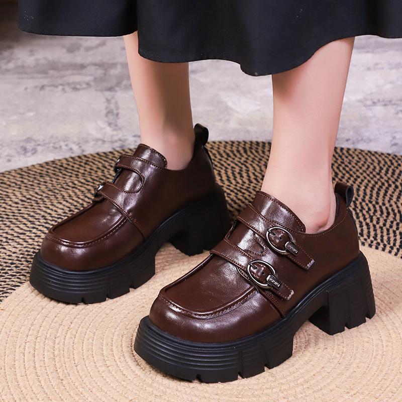 2025 New Thick Bottom Mary Jane Leather Shoes Women Autumn Design Punk Shoes Fashion Versatile Loafers Casual Shoes