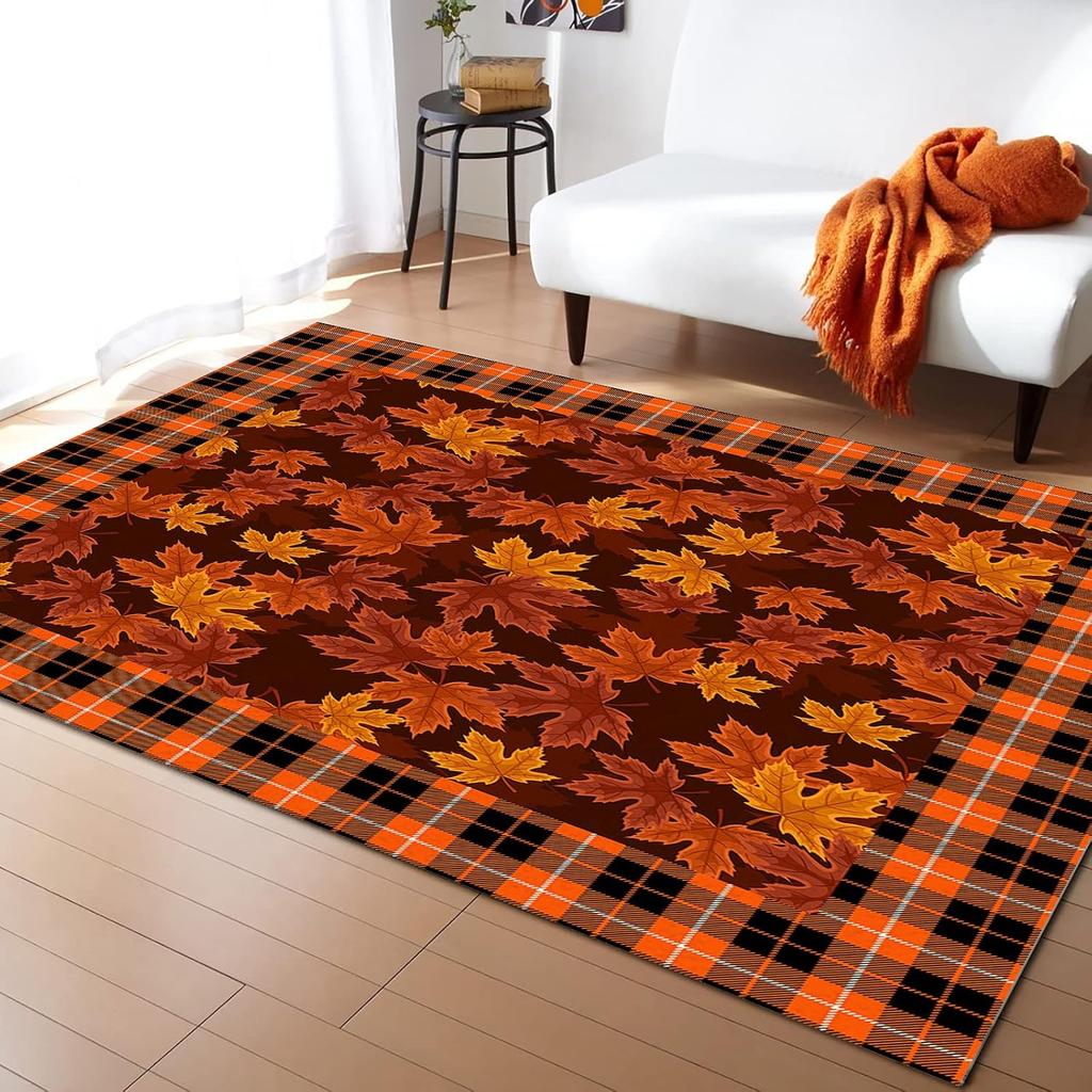 Thanksgiving Maple Leaf Pattern Carpet Autumn Atmosphere Rug Non Slip Mat Suitable Living Room Bedroom Bedside Warm Decoration