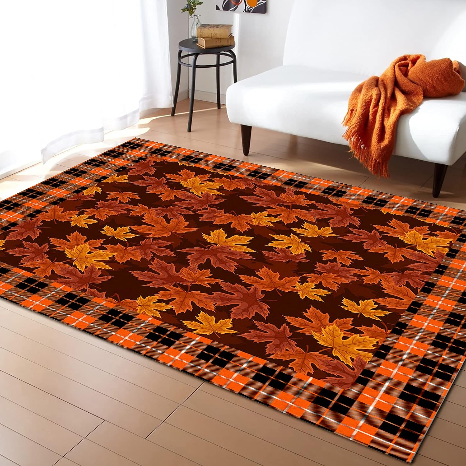 

Thanksgiving Maple Leaf Pattern Carpet Autumn Atmosphere Rug Non Slip Mat Suitable Living Room Bedroom Bedside Warm Decoration 40x60cm