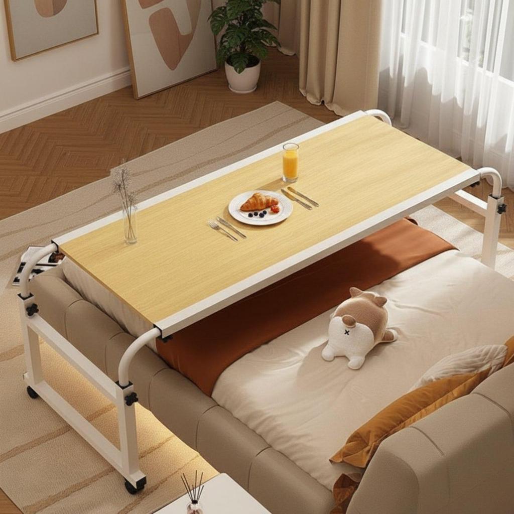 Mobile Bedside Workstation Desk Adjustable Height Overbed Table with Secure
