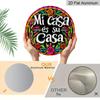 2D Flach, 1 Stück Vintage Metallwandkunstschild „Mi Casa Es Su Casa“, Bunte florale runde Aluminium-Dekoration für Bauernhaus, Café, Strandhaus, Hinterhof, Boho