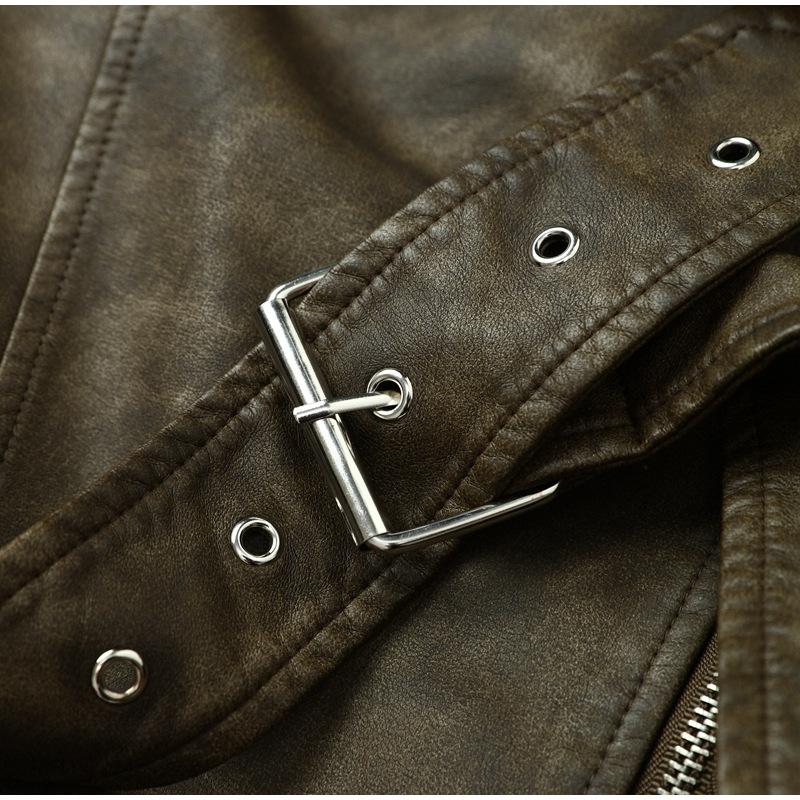 Spring Autumn Women Faux Pu Leather Short Jacket with Belt Motorcycle Biker Female Zipper Lapel Loose Coat Outwear
