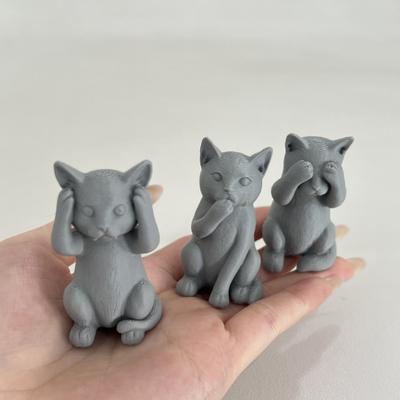 Yousheng 3D Printed Cat Figurine Kittens Hear Speak See No Evil Statue Miniature Cat Ornament Cat Lover Gift for Desk Shelf Cabinet Decoration