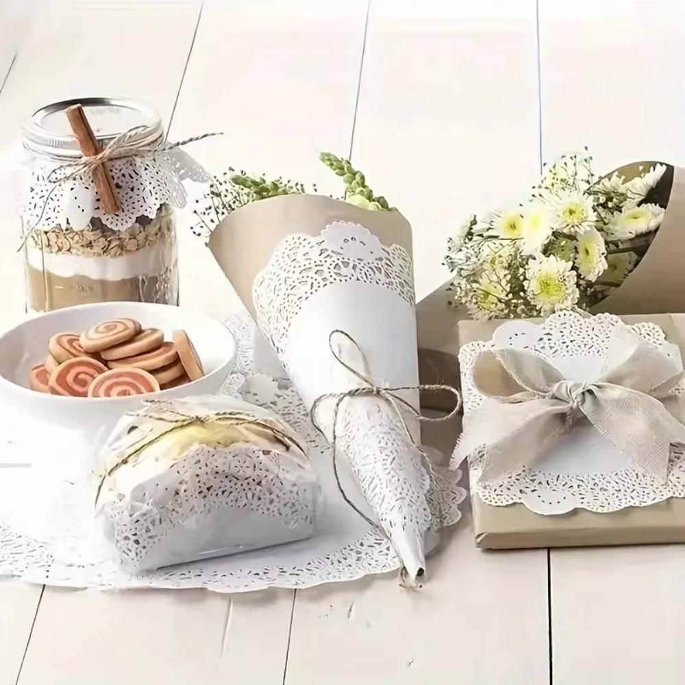 140Pcs/Bag Disposable Floral Base Paper Convenient Fried Food Mat Paper Dessert Mat Paper  Kitchen