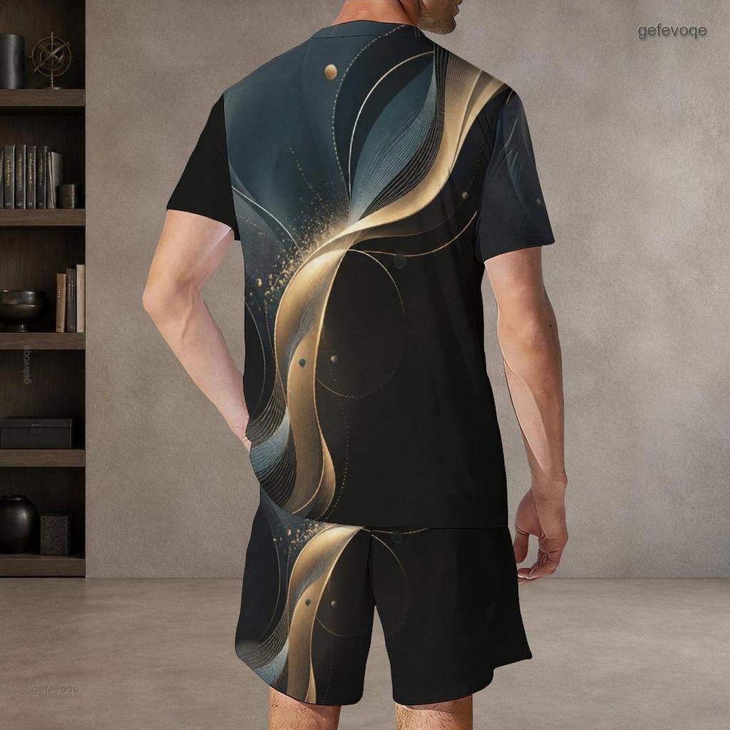Men s Plus Size Colorful Swirl Printed Round Neck Short Sleeve T Shirt And Shorts Two Piece Set