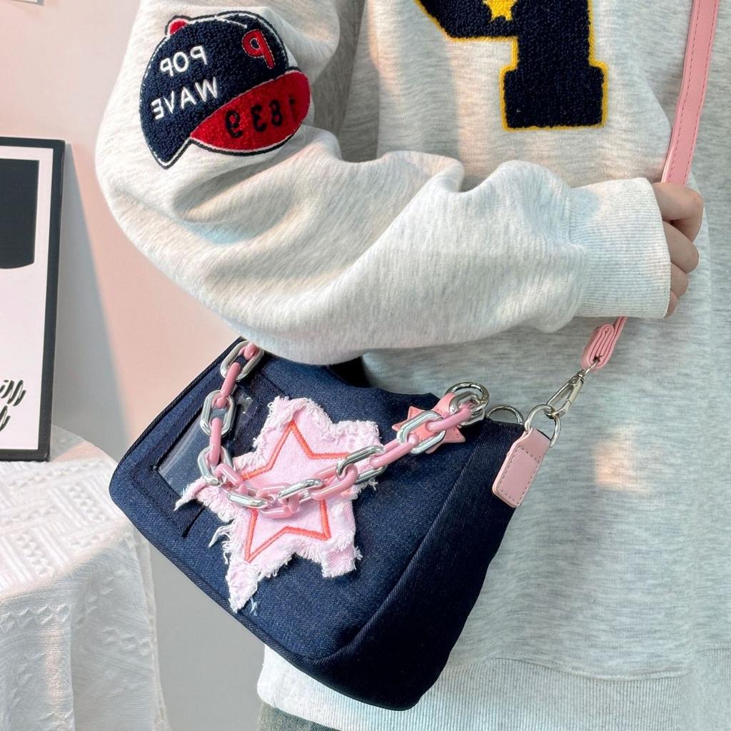 Denim Bag 2024 New Niche Hot Girl Y2K Single Shoulder Crossbody Bag Japanese Style Small Capacity Star Handbag Trendy