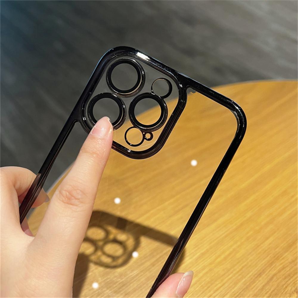 Carbon Fiber Frame Clear Phone Case For iPhone 15 14 13 12 11 Pro Max Plus Camera Lens Protection Shockproof Transparent Cover