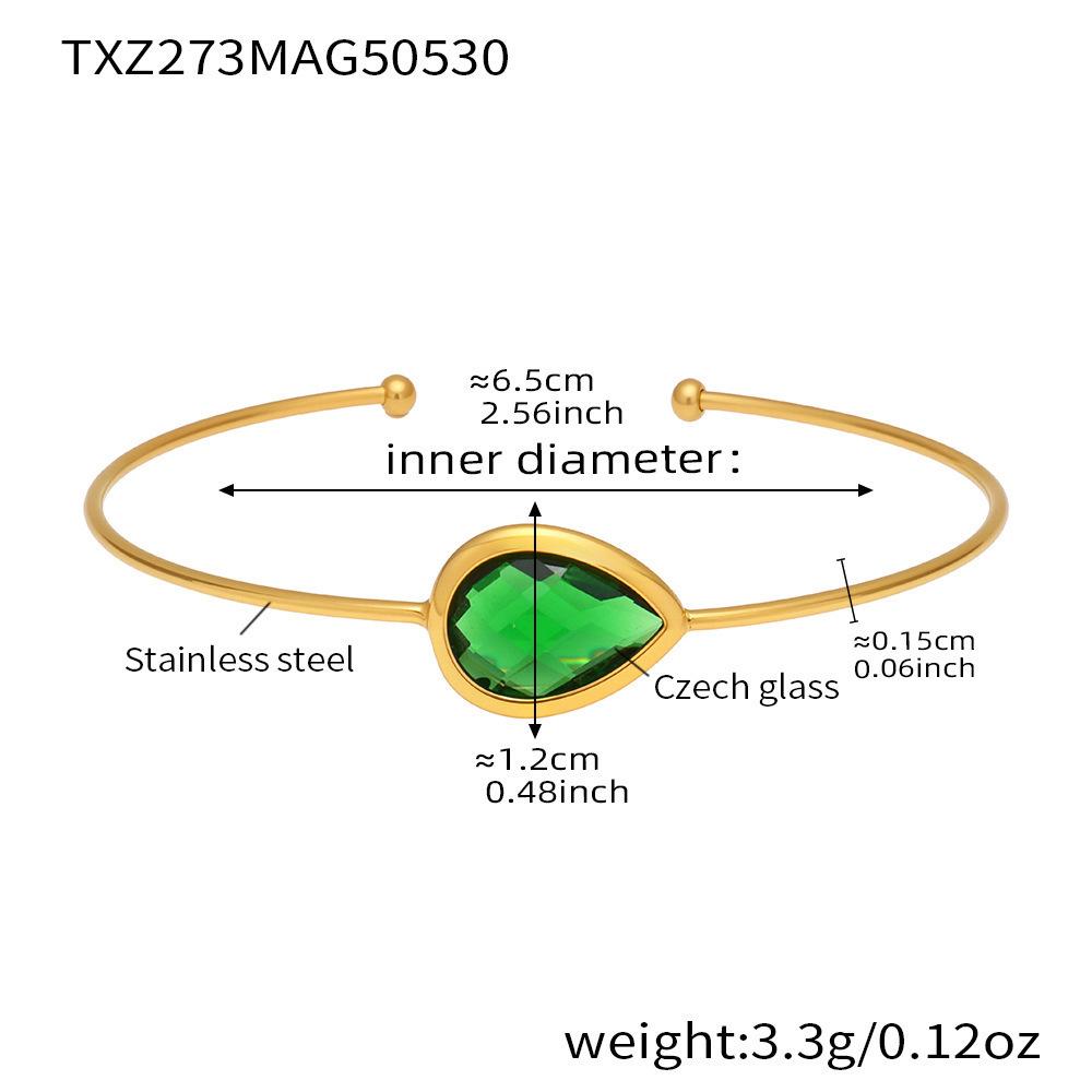 Qiong Yao 18k Gold-Plated Stainless Steel Bangle with Czech Glass Water Drop Accents