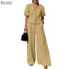 Women Short Sleeve Blouse and Long Pants Summer Two Piece Suit Sets