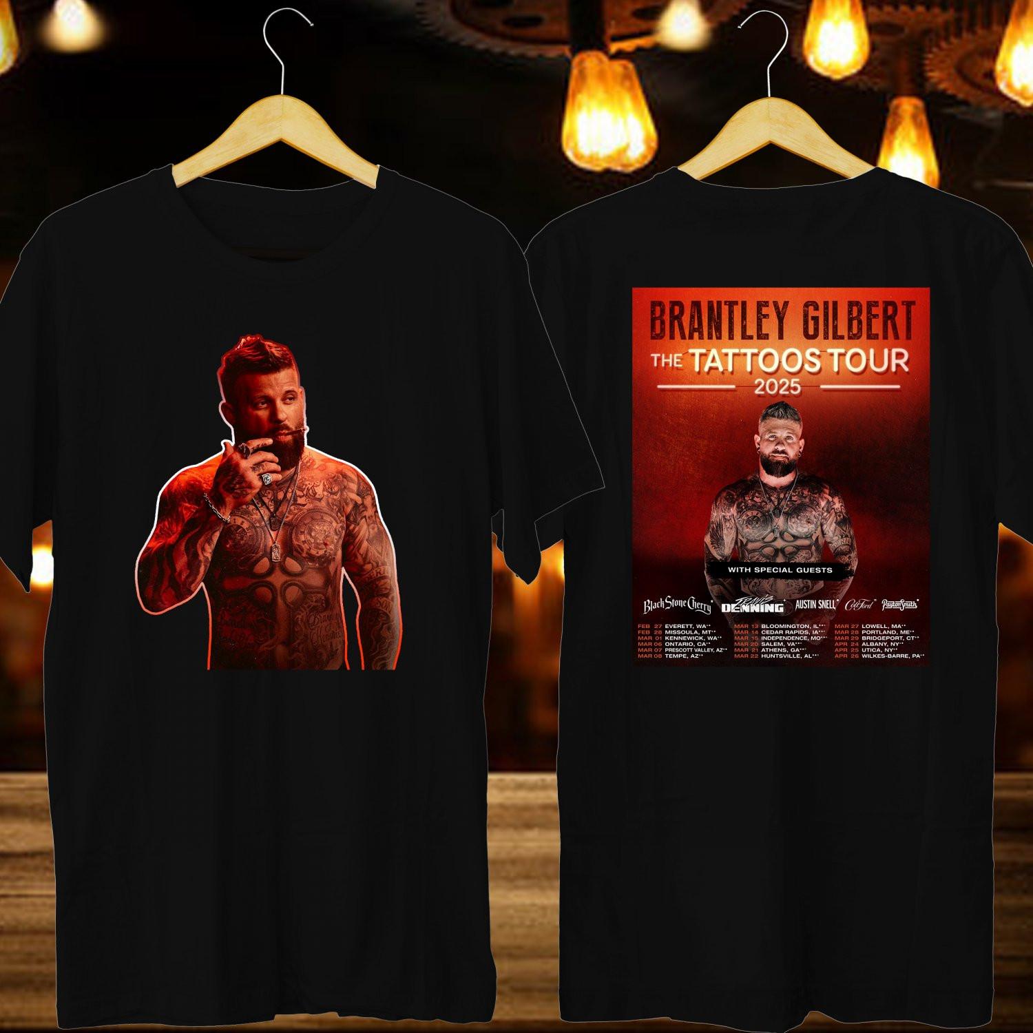 BRANTLEY GILBERT THE TATTOOS USA TOUR 2025 BRANTLEY GILBERT UNISEX BLACK TEE Unisex T-Shirt XXXXL