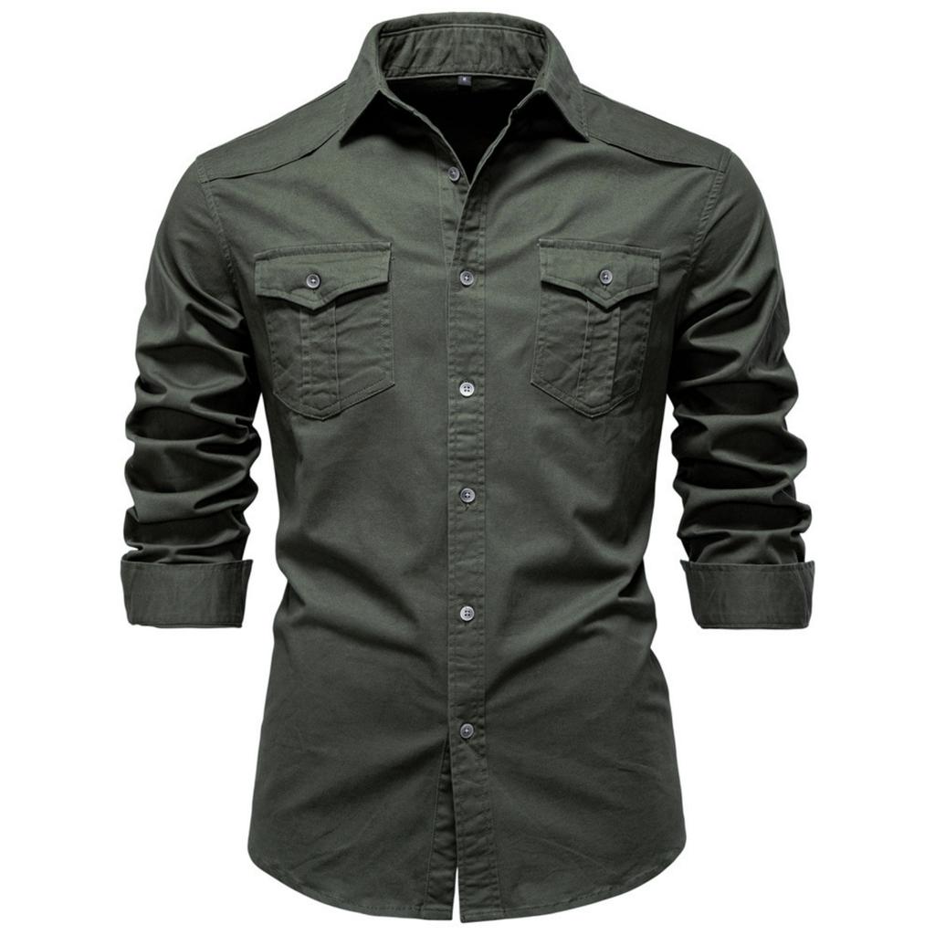 Men's -color Casual Fashionable Long-sleeved Button-down Work- Collar Shirt