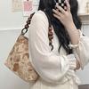 Summer Brown Retro Jacquard Underarm Bag Ins New Chinese Style Wood Bead Woven Chain One-shoulder Bucket Bag for Women