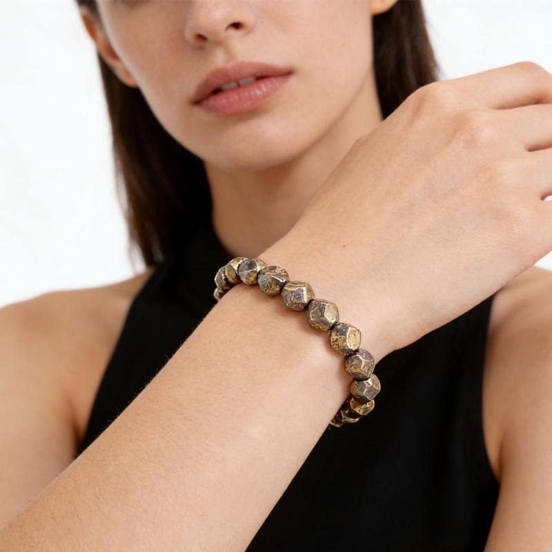 Faceted Stone Bracelet for Men Adjustable Natural Pyrite Wealt Handchain Jewelry for Casual and Formal Event