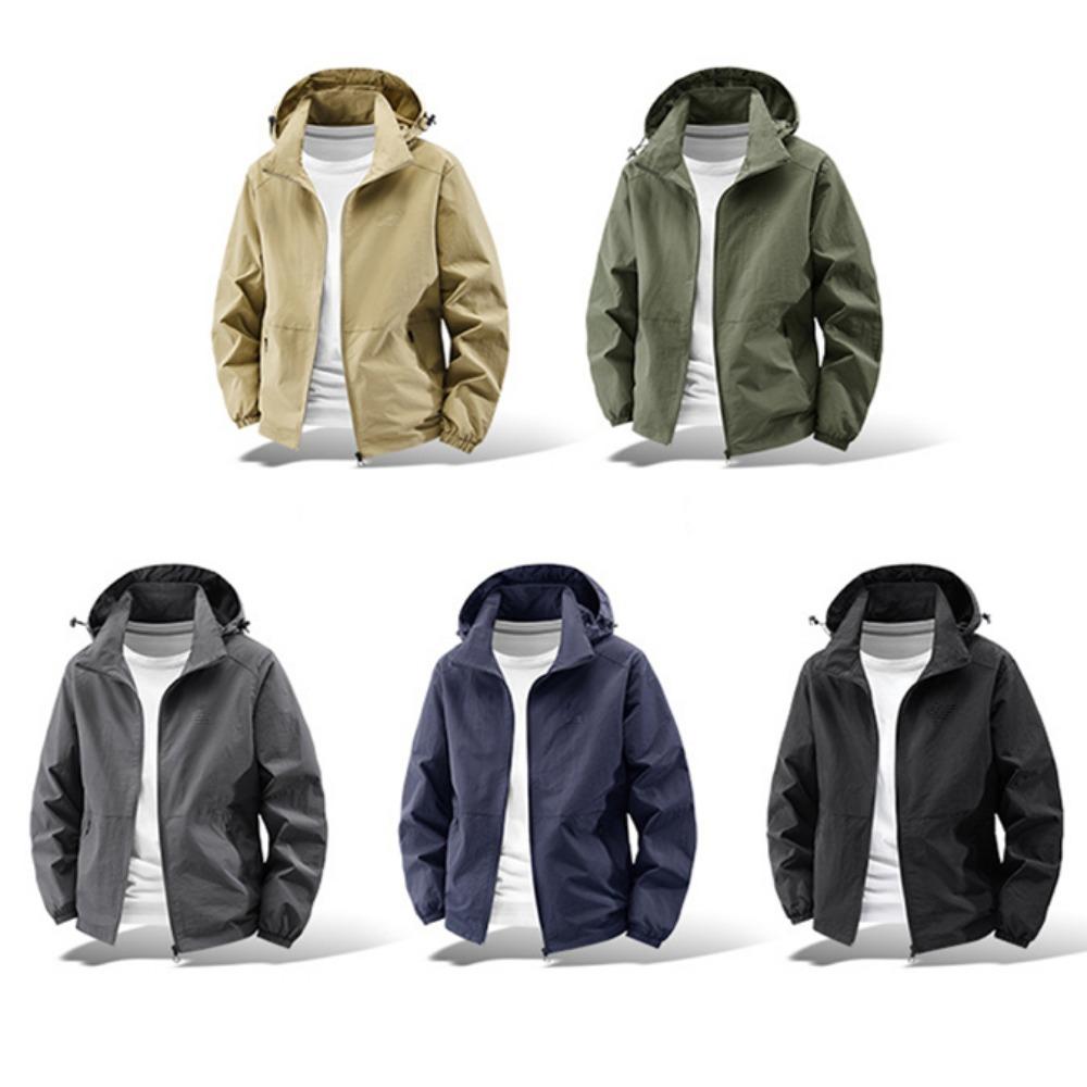 Men Jacket Spring and Autumn Fashion Versatile Windproof Waterproof Workwear Hooded Jacket Outdoor Travel Leisure Camping Jacket