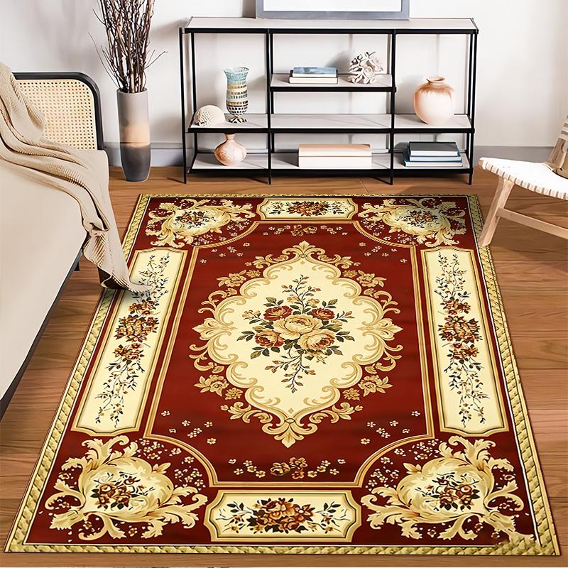 Luxuriöser Teppich mit rotem und goldenem Blumenmuster für die Wohnzimmerdekoration Geeignet für den Einsatz als Antirutsch für Sofas im Wohnzimmer und Schlafzimmer