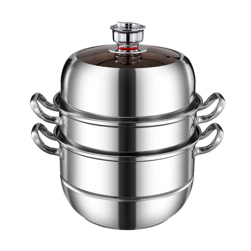San Jiao Long 304 Stainless Steel Multi-Layer Steamer Pot with Timer