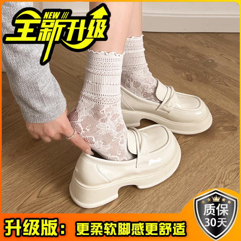 British style platform small leather shoes women's shoes spring and autumn fashion versatile height increase single shoes black one-pedal thick heel