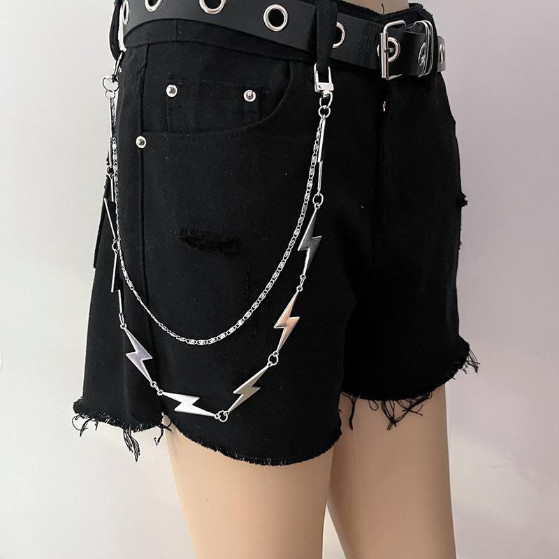 Accessories: Able And Versatile Men'S And Women'S Waist Chains, Punk Metallic Lightning Bolt Pendant Trouser Chains