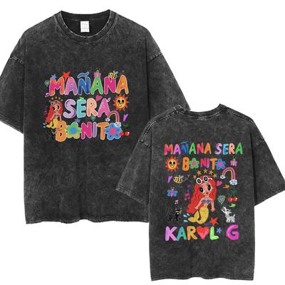 Streetwear Karol G Bichota Album Muzyczny Prany T-shirt Moda Męska Damska Bawełniany Retro Krótki Rękaw Luźny