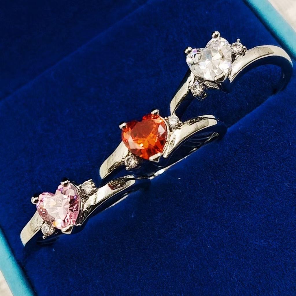 Multi-Colored Zircon Love-Shaped Open Ring Women'S Niche Light Luxury Personality Sweet Ring