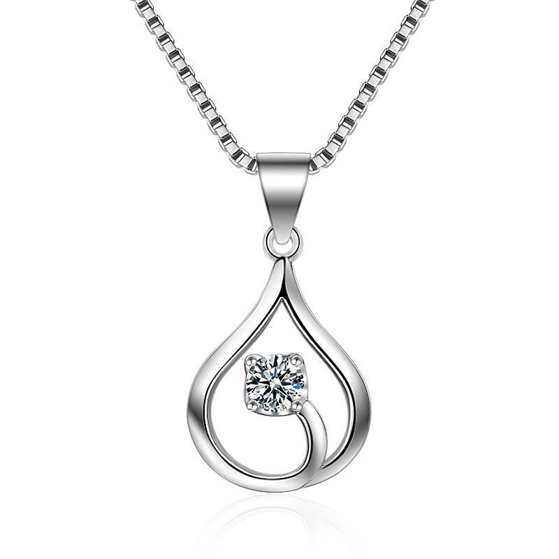 Elegant Zircon Water Drop Flower Pendant Necklace
