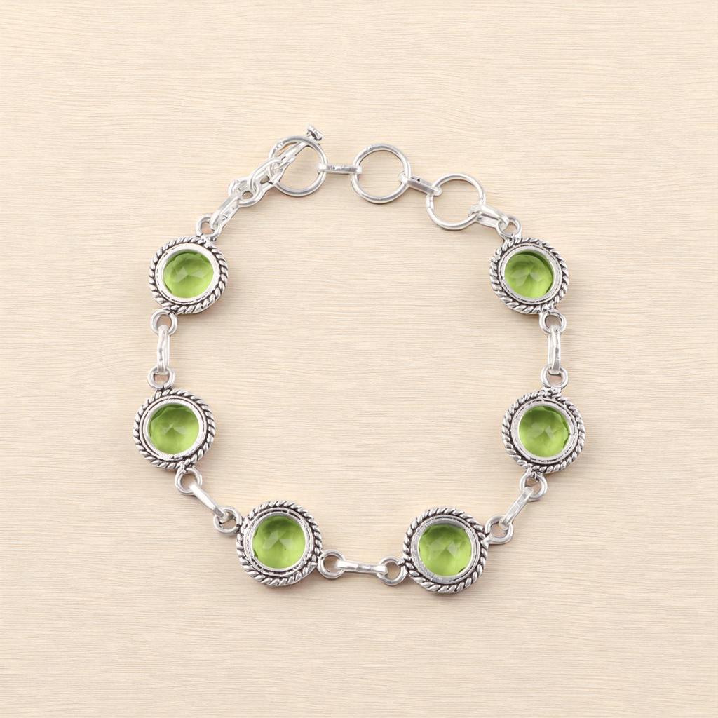 Peridot Gemstone 925 Sterling Silver Handmade Jewelry Bracelet 7-9" Women Gift RB-16-3