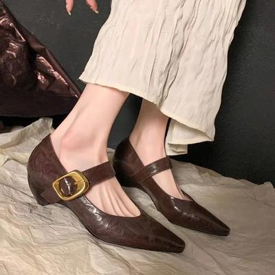 Fashion Retro Pointed Toe Women's Pumps 2024 Autumn Comfortable Low Heeled Ladies Commuting Shoes Casual Fashion Shallow Mouth Shoes