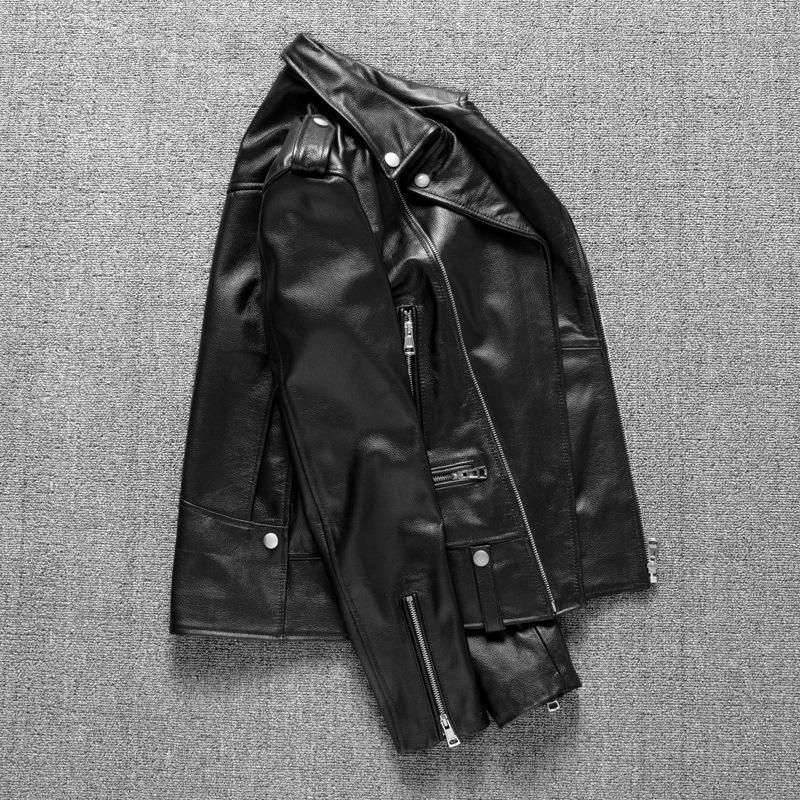 Top Layer Cowhide Genuine Leather Leather Jacket Men Motorcycle Leather Jacket Slim Leather Jacket Lapel Fashion Youth Jacket