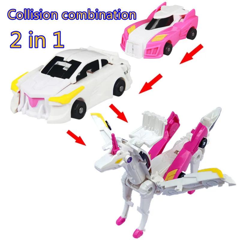 2 in 1 Transformation Car Model Deformed Unicorn Model Cartoon Action Figure Vehicle Transforming Toy Boy Kid Gift Christmas