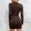 Sexy Dress Women Long Sleeve Semi-turtleneck Pleated Drawstring Dress Woman Simple Bodycon Party Club Short Dresses 30411