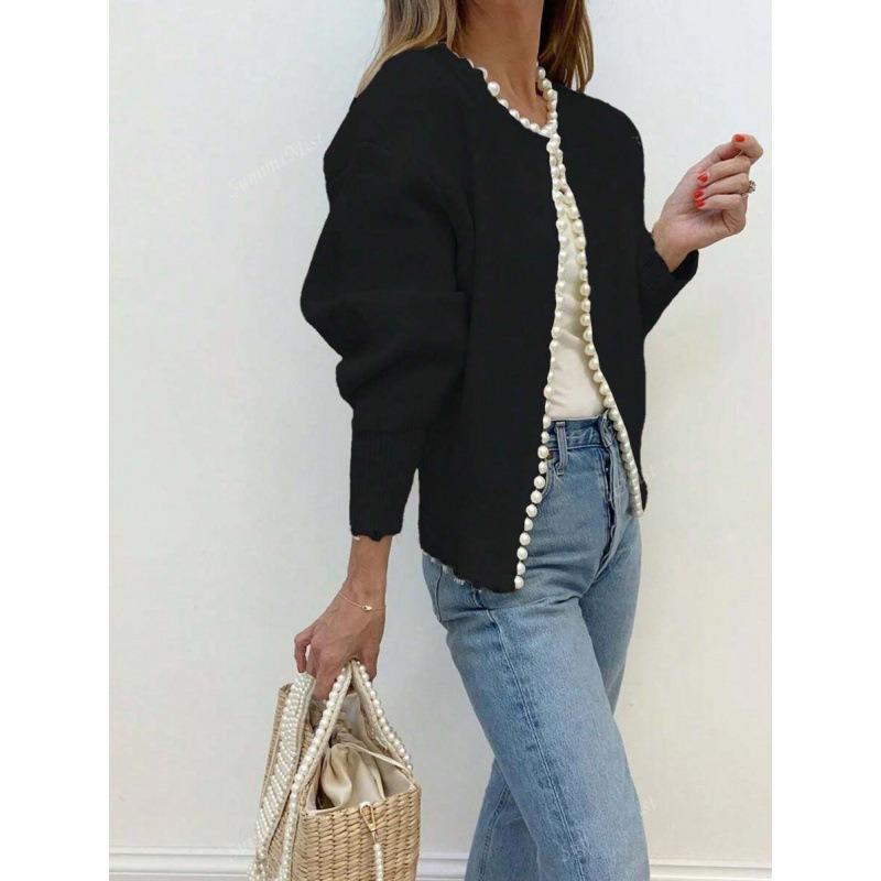 Damen Lockerer Langarm Rundhals Strick Cardigan Pullover Oberbekleidung