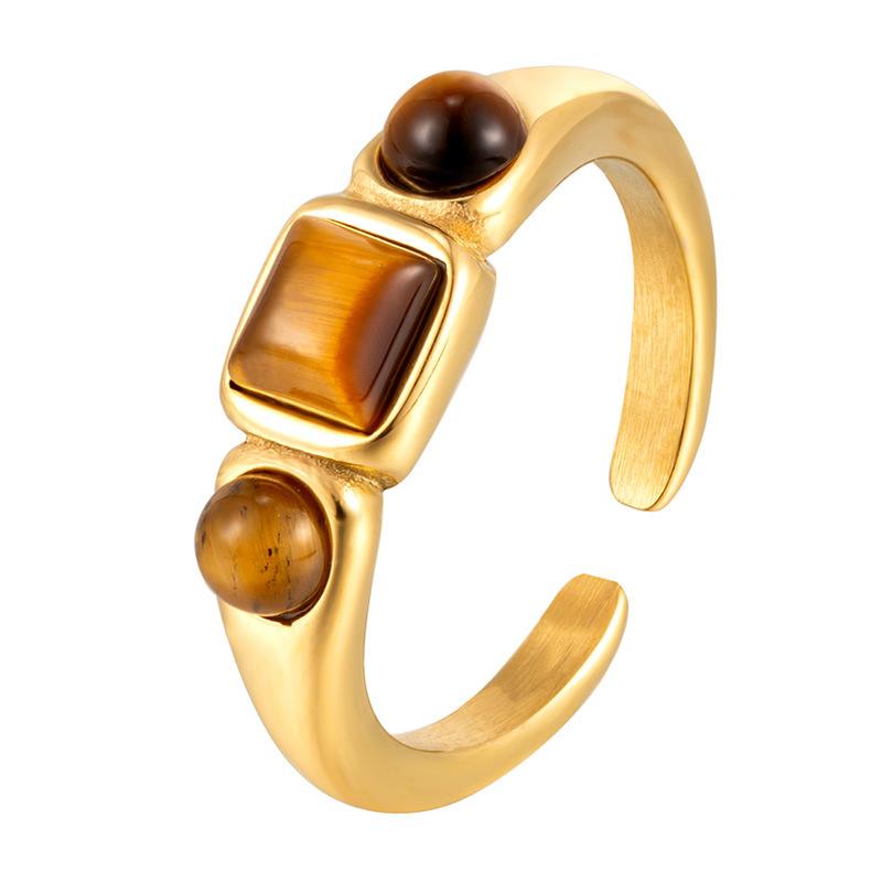 Maillard Tiger's Eye Stone Opening Adjustable Ring Women's Niche High-end Ins Wind Ring Plain Ring Titanium Steel Jewelry