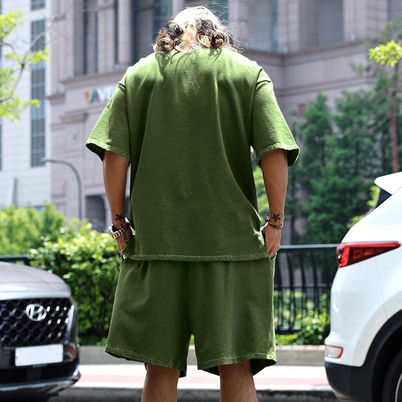 Set Estivo da Uomo Taglie Forti Tuta Sportiva Casual Larga T-shirt a Maniche Corte Pantaloncini Due Pezzi Abbigliamento da Uomo