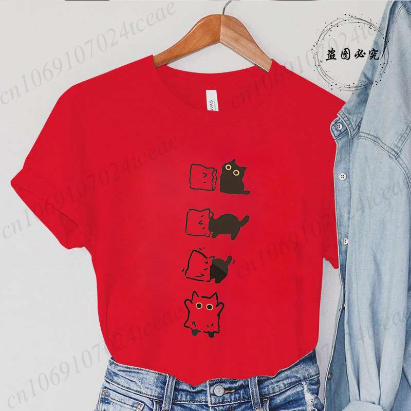 Boo Black Cat Print Women Tshirt Fashion Summer Tee Clothing Short Sleeve Harajuku Streetwear Casual Shirt Halloween Tee Tops