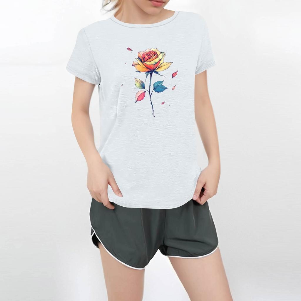 Women's Round Neck Casual Printed Short-sleeved T-shirt Top