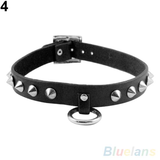 Punk Gothic Black Faux Leather Choker Cross Spike Rivet Buckle Collar Necklace