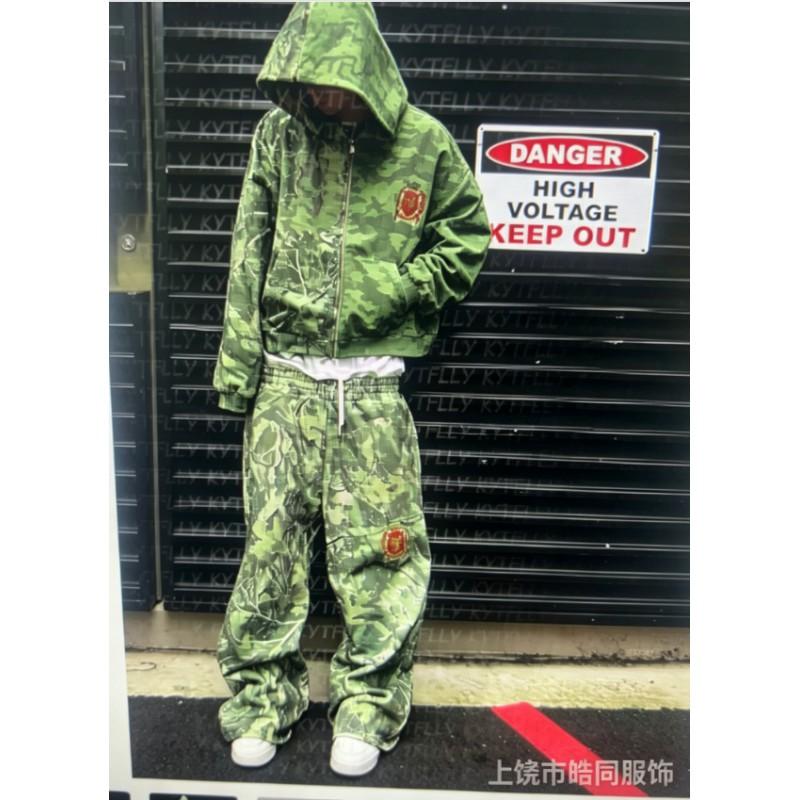 Oversized Y2K Streetwear Hoodie Set With Contrast Camo Print Loose Fit Sweatshirt Straight Leg Pants Teens