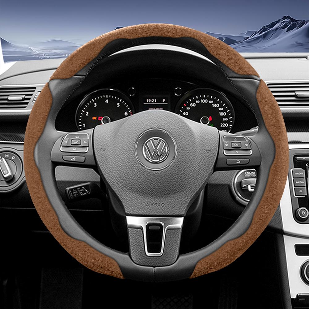 Suitable for Volkswagen Sports Suede Steering Wheel Cover with Split Snap-On Design for Tiguan Golf T-Roc Polo Passat Jetta Id.3 Id.4 